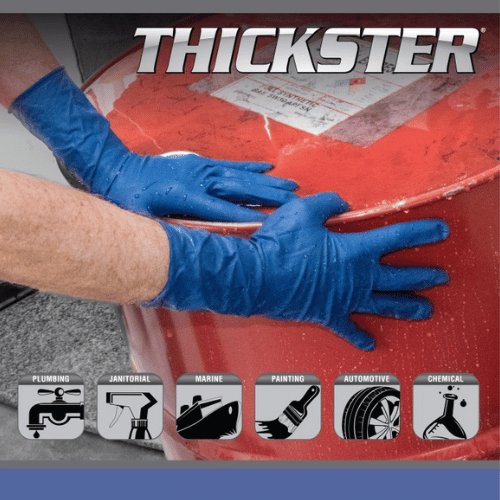 SAS® Thickster Large Ultra Thick Blue Latex Gloves, Box of 50 Powder Free
