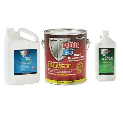 POR-15 3 Step Rust Prevention Kit, Gallon Gloss Black+Cleaner+Metal Prep