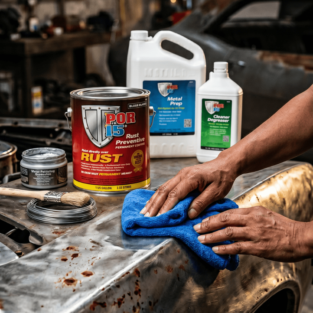POR-15 3 Step Rust Prevention Kit, Gallon Gloss Black+Cleaner+Metal Prep