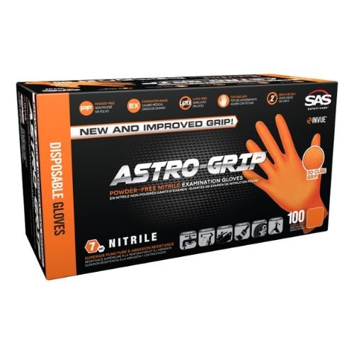 SAS® Astro-Grip Medium Disposable Gloves, Orange Nitrile, Box of 100