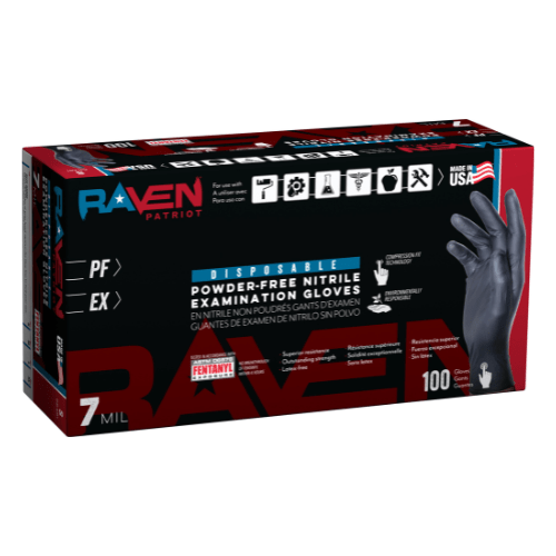 SAS® Patriot 7 mil Black Nitrile Gloves Made in USA, Box of 100