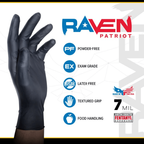 SAS® Patriot 7 mil Black Nitrile Gloves Made in USA, Box of 100